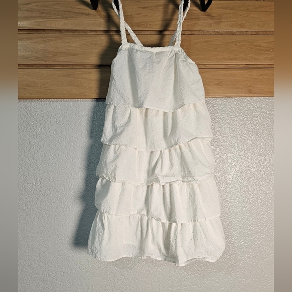 White Tiered Ruffled Braided Strap Cotton Dress 3T - Picture 3 of 5